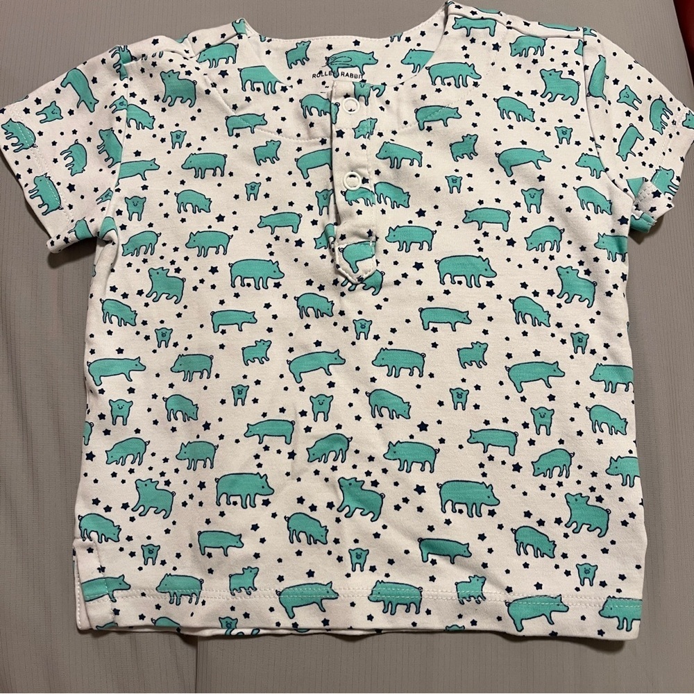 Roller Rabbit Blue Pig Print Pajama Set